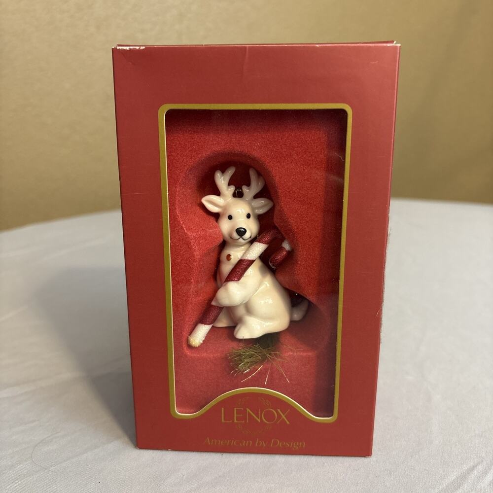 Lenox American By Design Reindeer With Candy Cane Christmas Ornament W/ Box